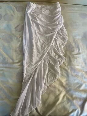 Amazon White Ruffled Asymmetrical Maxi Skirt